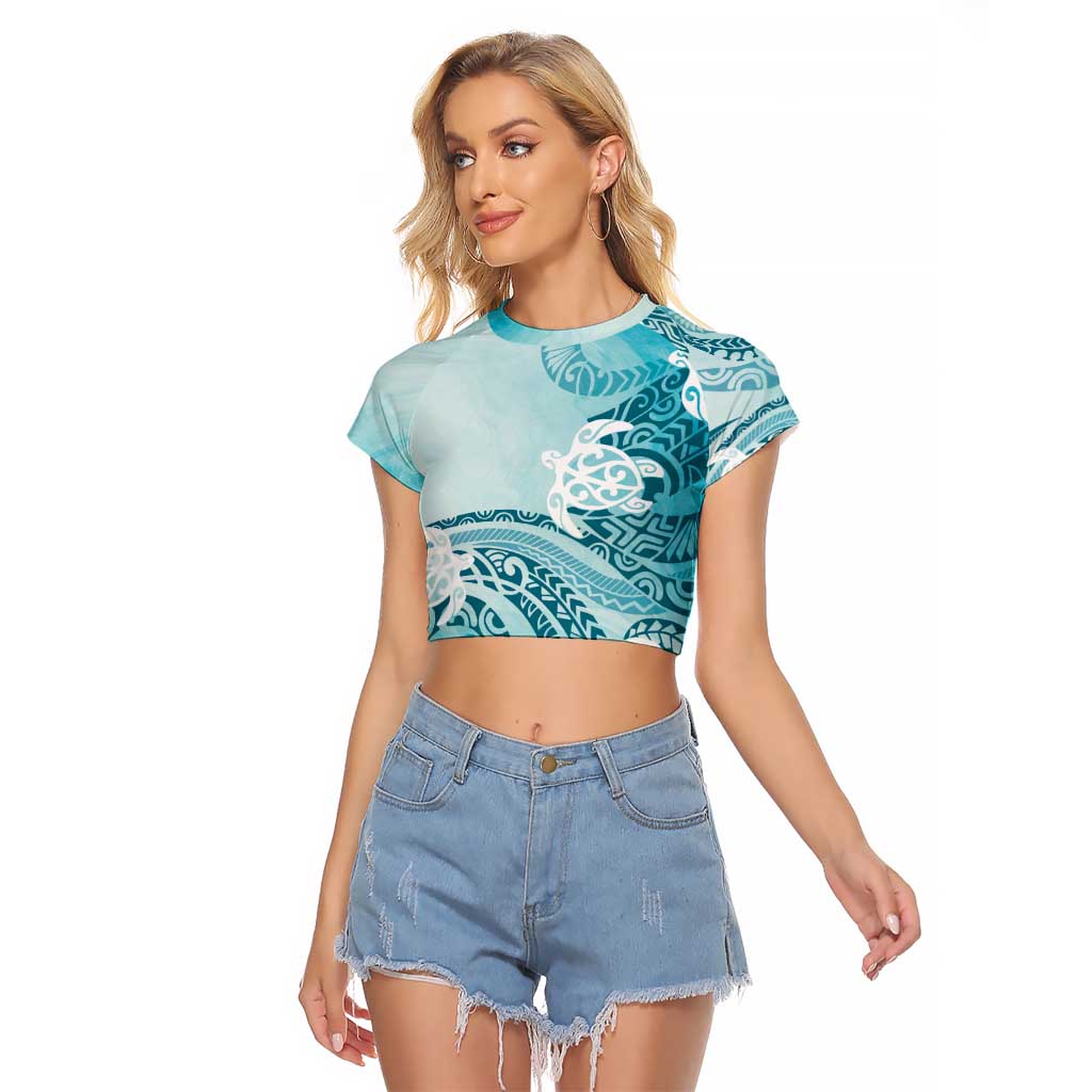 Polynesia Turtle Raglan Cropped T Shirt Watercolor Abstract Style