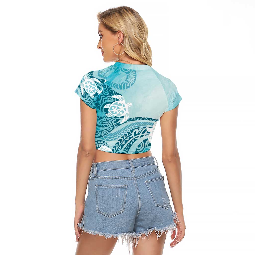 Polynesia Turtle Raglan Cropped T Shirt Watercolor Abstract Style