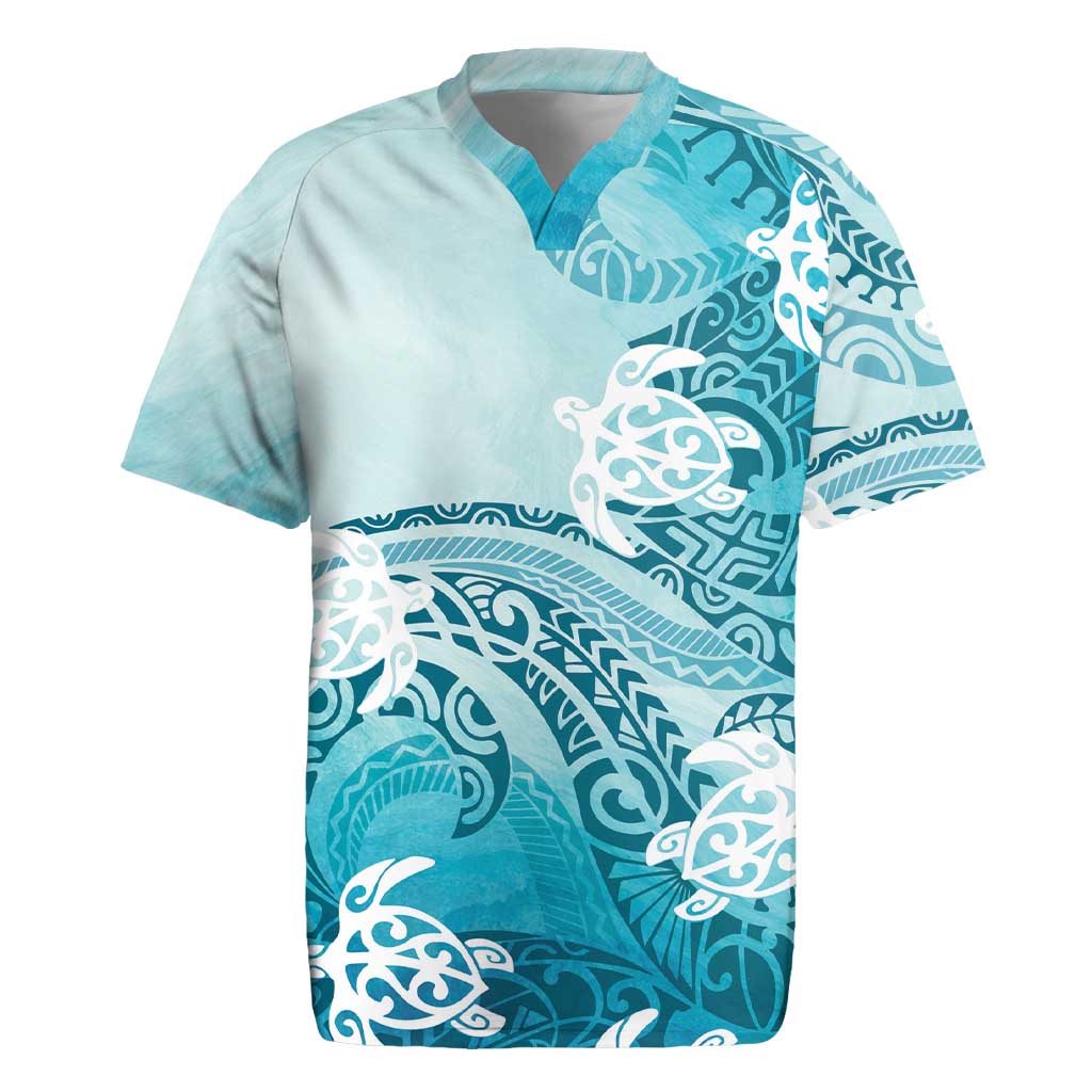 Polynesia Turtle Rugby Jersey Watercolor Abstract Style