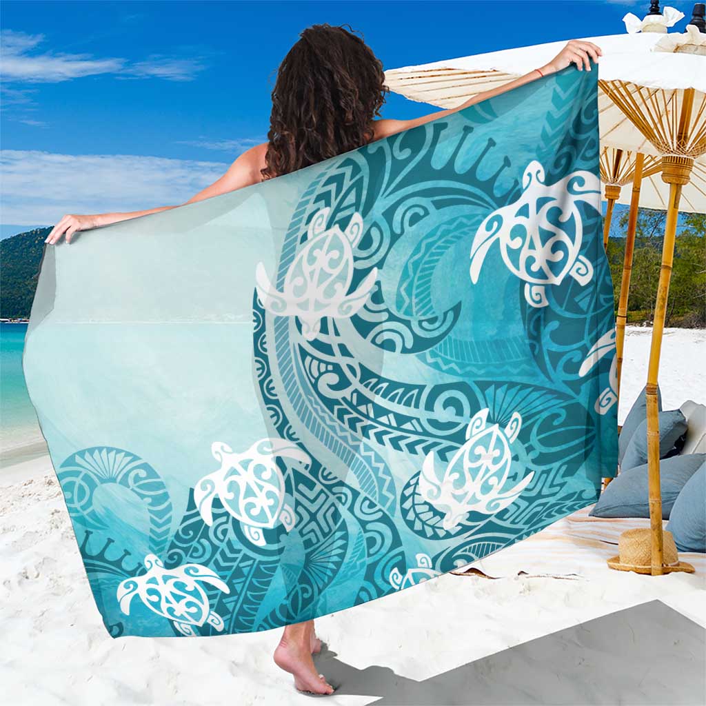 Polynesia Turtle Sarong Watercolor Abstract Style LT7 One Size 44 x 66 inches Blue - Polynesian Pride