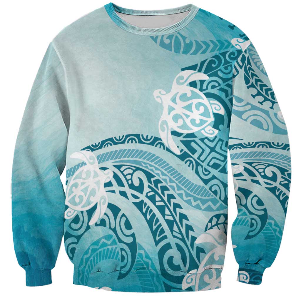 Polynesia Turtle Sweatshirt Watercolor Abstract Style