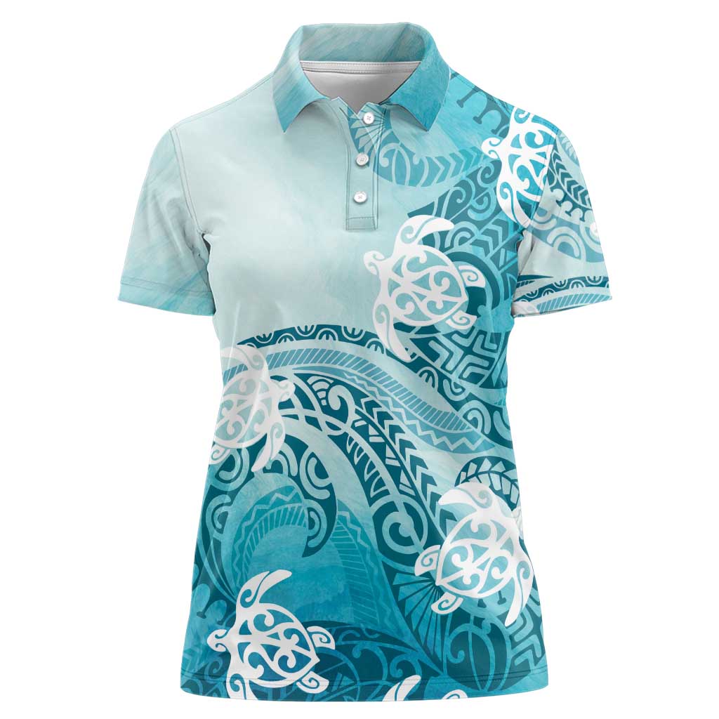 Polynesia Turtle Women Polo Shirt Watercolor Abstract Style