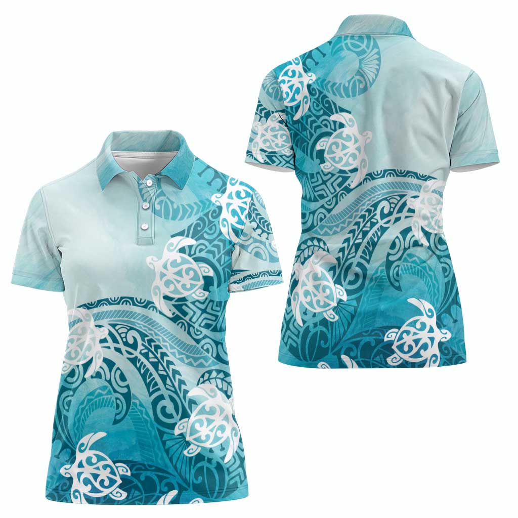 Polynesia Turtle Women Polo Shirt Watercolor Abstract Style