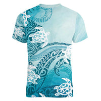 Polynesia Turtle Women V-Neck T-Shirt Watercolor Abstract Style