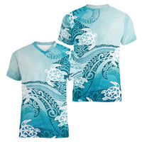 Polynesia Turtle Women V-Neck T-Shirt Watercolor Abstract Style