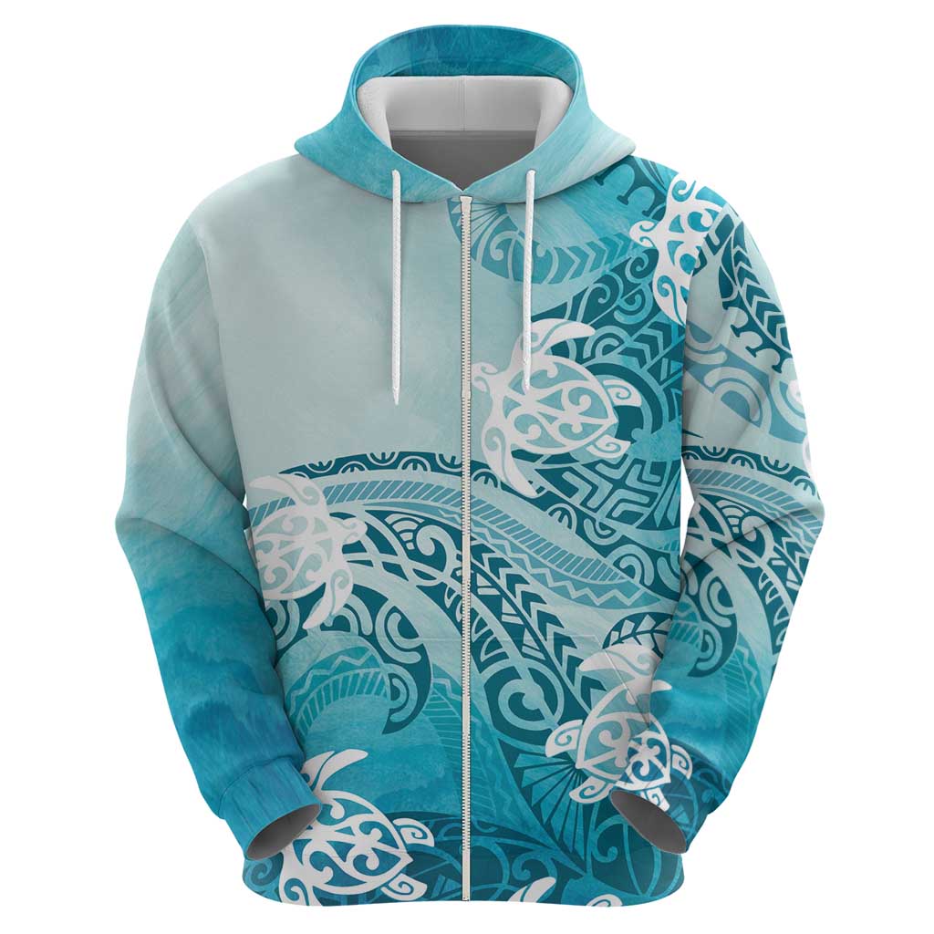 Polynesia Turtle Zip Hoodie Watercolor Abstract Style LT7 - Polynesian Pride