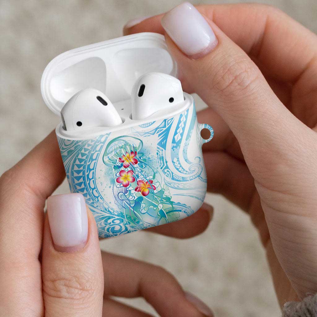Sea Blue Polynesian Jellyfish AirPods Case Watercolor Glows - Polynesian Pride