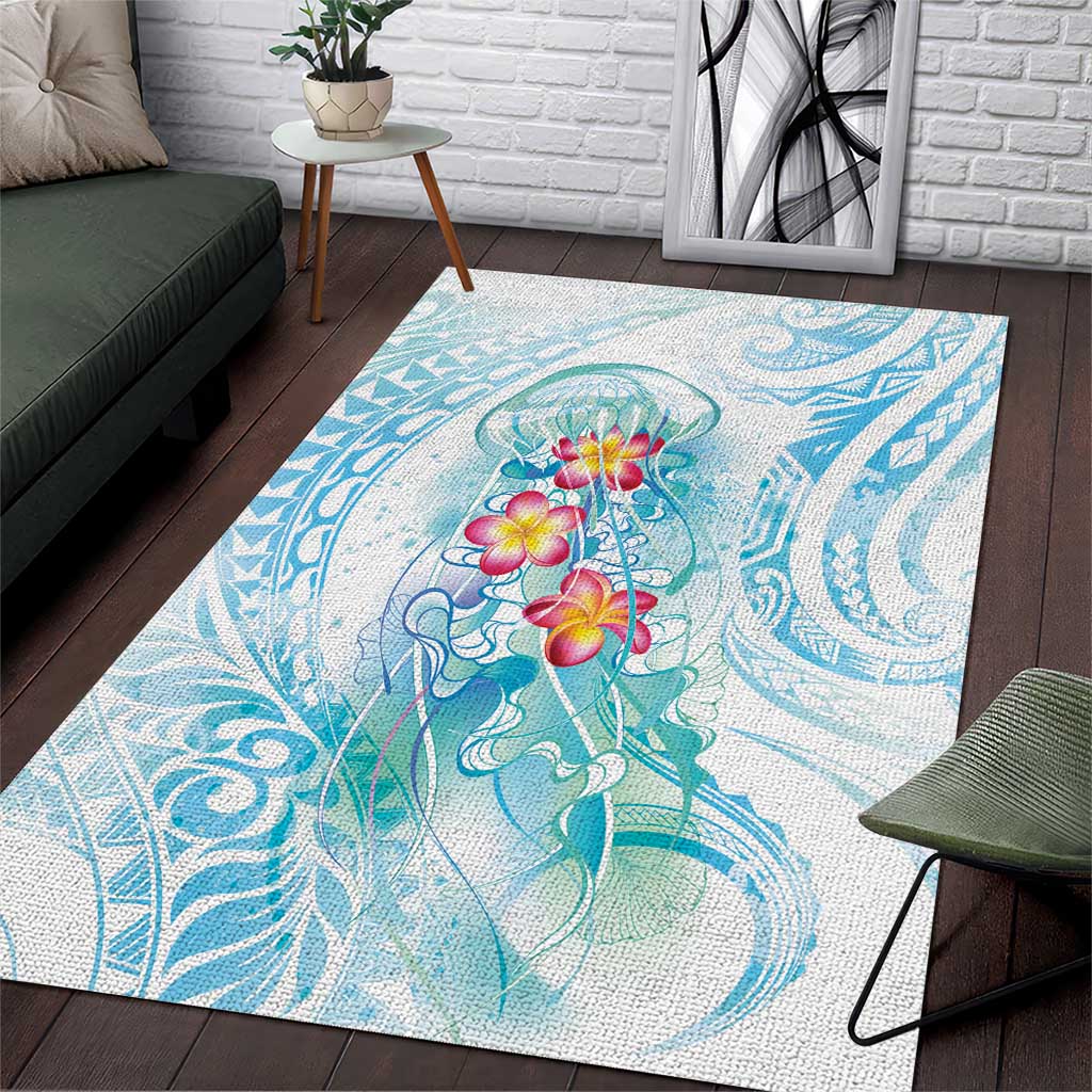 Sea Blue Polynesian Jellyfish Area Rug Watercolor Glows - Polynesian Pride