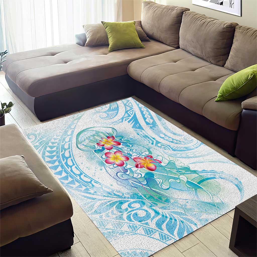 Sea Blue Polynesian Jellyfish Area Rug Watercolor Glows - Polynesian Pride