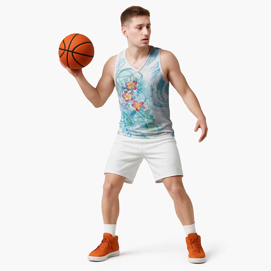 Sea Blue Polynesian Jellyfish Basketball Jersey Watercolor Glows - Polynesian Pride