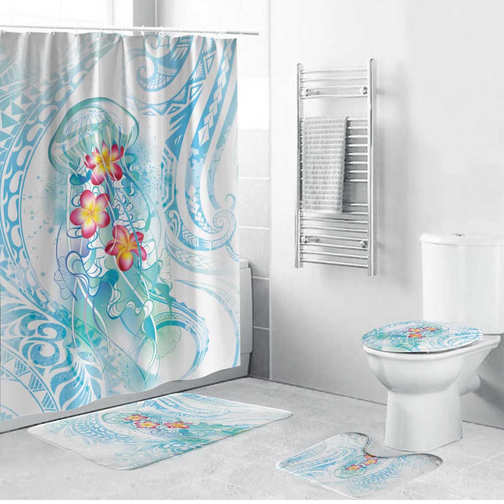 Sea Blue Polynesian Jellyfish Bathroom Set Watercolor Glows - Polynesian Pride