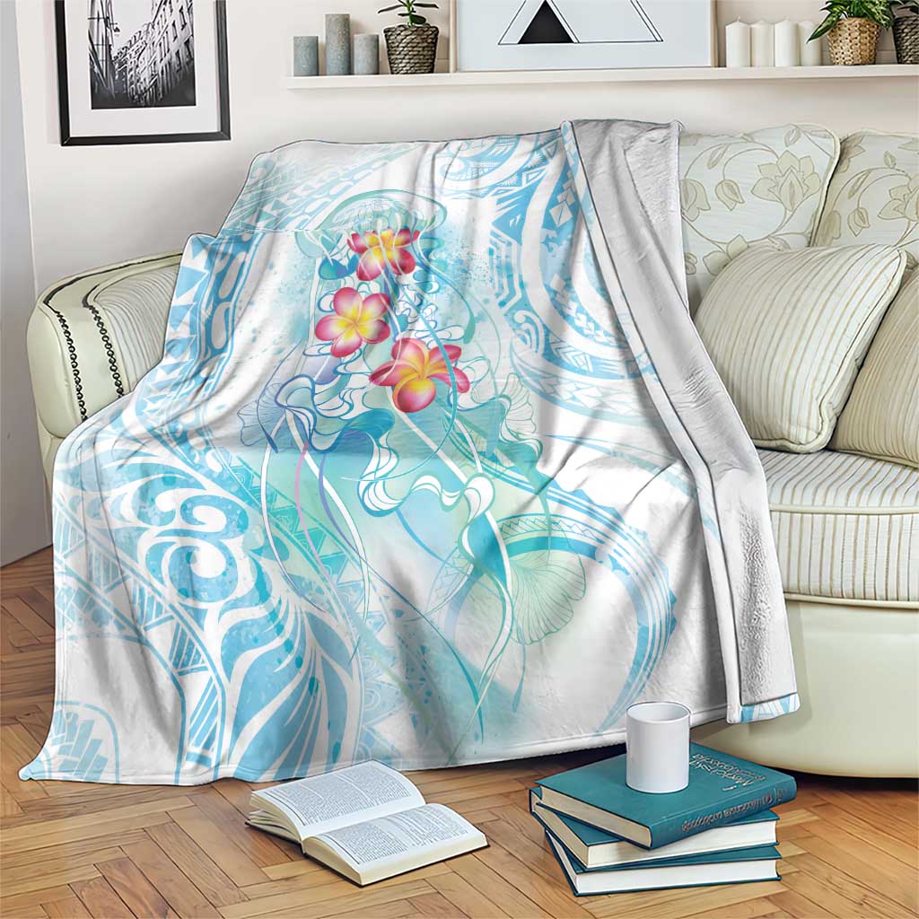 Sea Blue Polynesian Jellyfish Blanket Watercolor Glows - Polynesian Pride