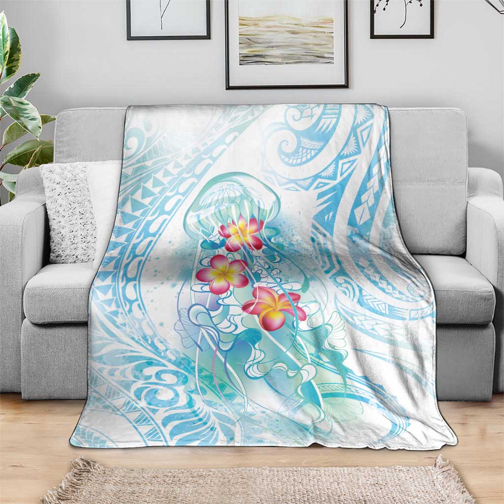 Sea Blue Polynesian Jellyfish Blanket Watercolor Glows - Polynesian Pride