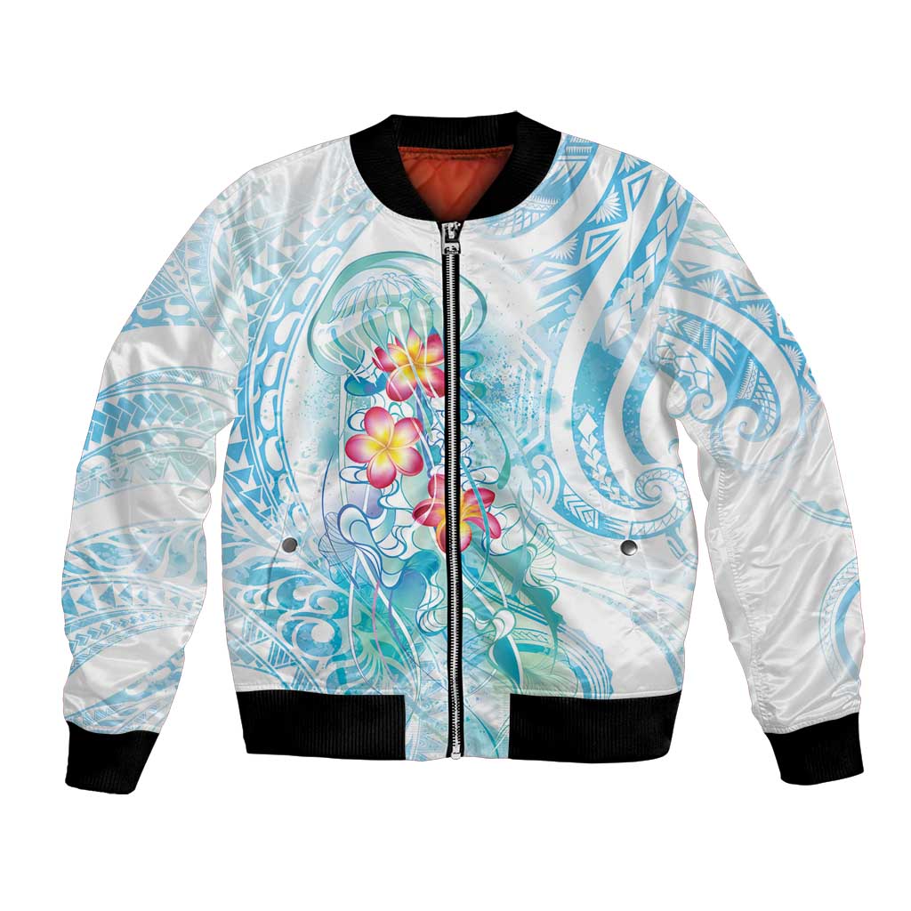 Sea Blue Polynesian Jellyfish Bomber Jacket Watercolor Glows - Polynesian Pride