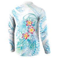 Sea Blue Polynesian Jellyfish Button Sweatshirt Watercolor Glows - Polynesian Pride