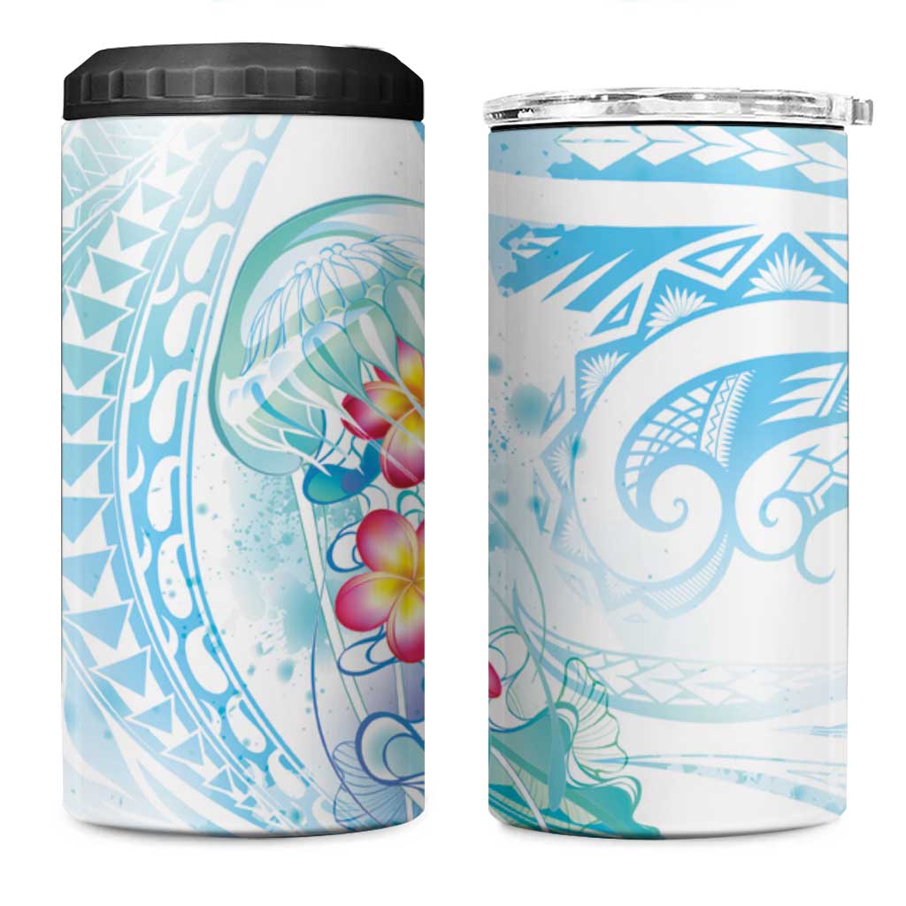 Sea Blue Polynesian Jellyfish 4 in 1 Can Cooler Tumbler Watercolor Glows - Polynesian Pride
