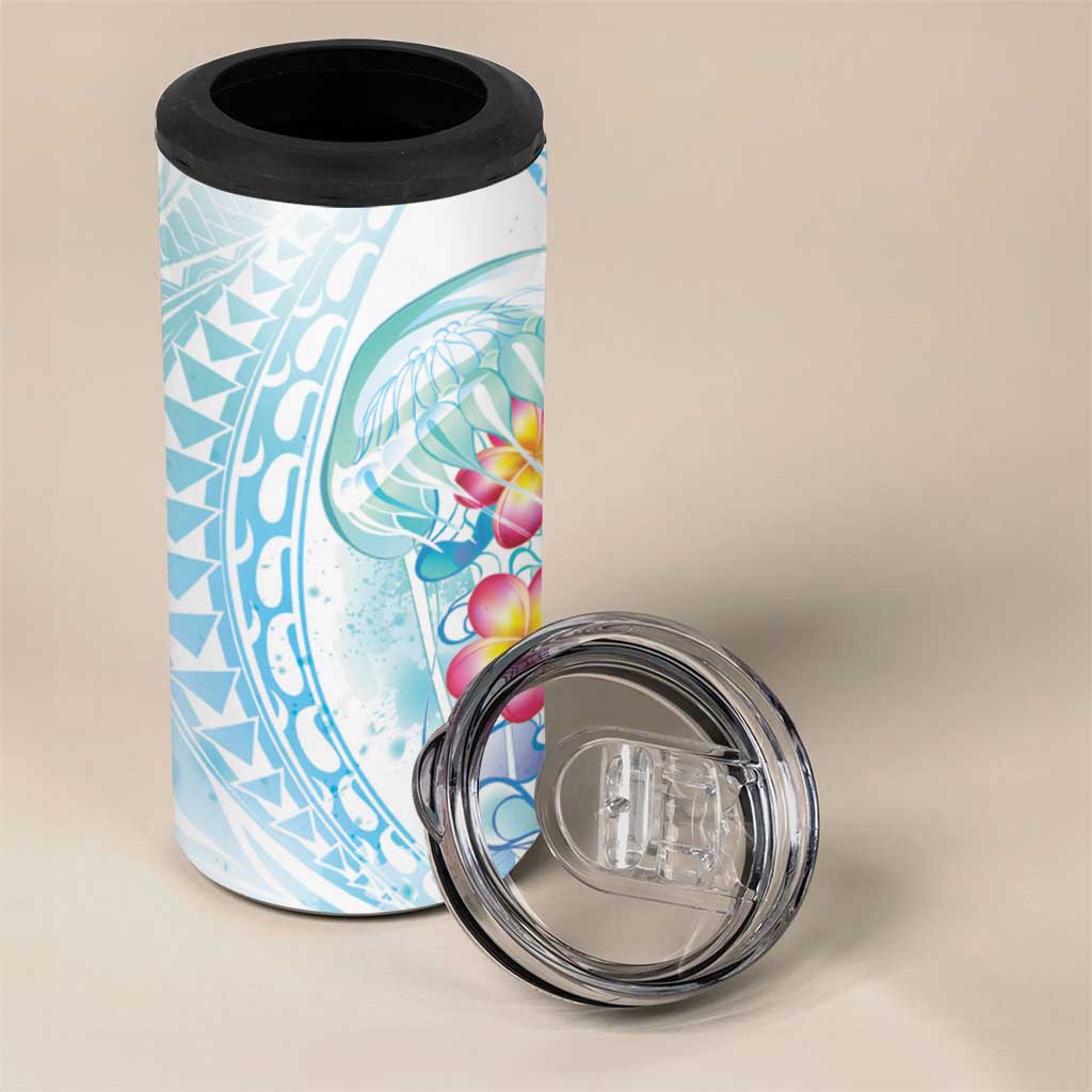 Sea Blue Polynesian Jellyfish 4 in 1 Can Cooler Tumbler Watercolor Glows - Polynesian Pride