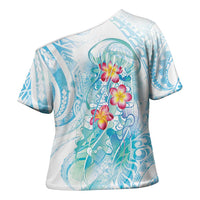 Sea Blue Polynesian Jellyfish Cross Shoulder Shirt Watercolor Glows - Polynesian Pride