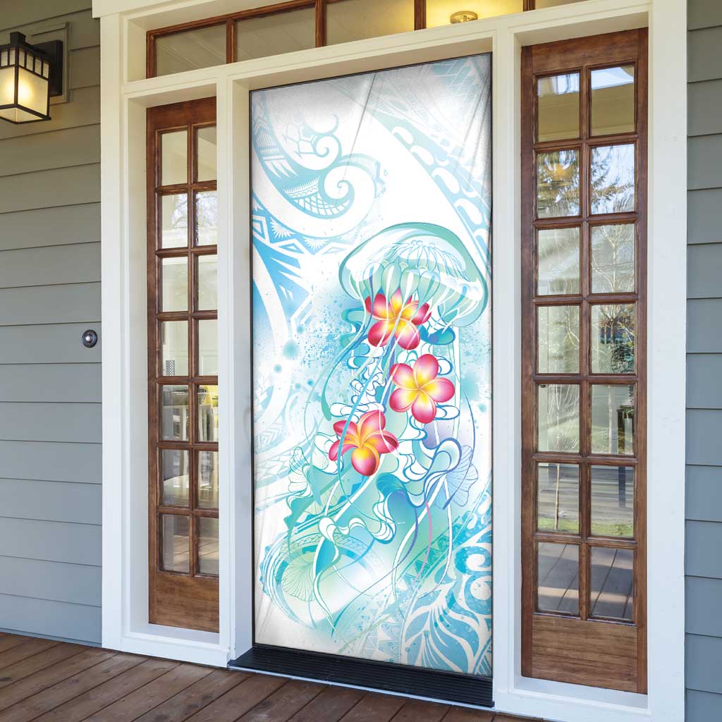 Sea Blue Polynesian Jellyfish Door Cover Watercolor Glows - Polynesian Pride