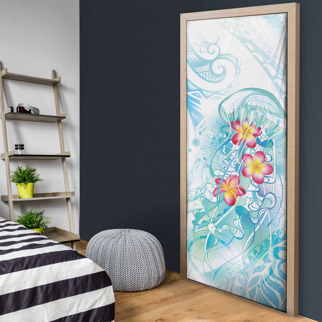 Sea Blue Polynesian Jellyfish Door Cover Watercolor Glows - Polynesian Pride