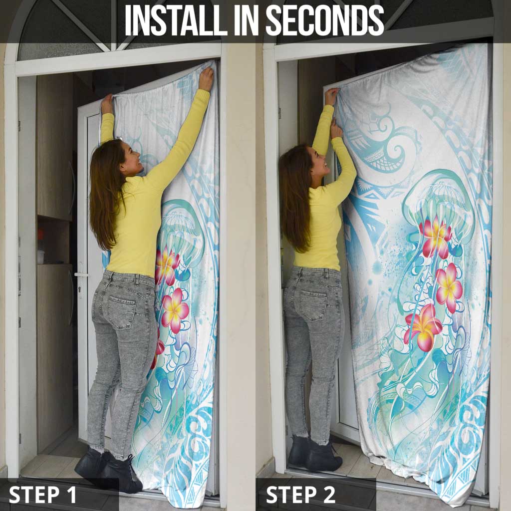 Sea Blue Polynesian Jellyfish Door Cover Watercolor Glows - Polynesian Pride