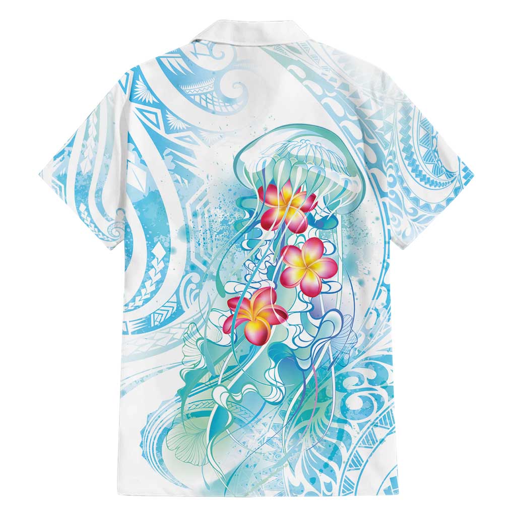 Sea Blue Polynesian Jellyfish Family Matching Long Sleeve Bodycon Dress and Hawaiian Shirt Watercolor Glows - Polynesian Pride