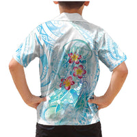 Sea Blue Polynesian Jellyfish Family Matching Mermaid Dress and Hawaiian Shirt Watercolor Glows - Polynesian Pride