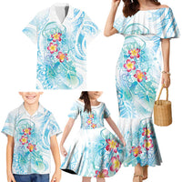 Sea Blue Polynesian Jellyfish Family Matching Mermaid Dress and Hawaiian Shirt Watercolor Glows - Polynesian Pride