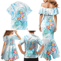 Sea Blue Polynesian Jellyfish Family Matching Mermaid Dress and Hawaiian Shirt Watercolor Glows - Polynesian Pride