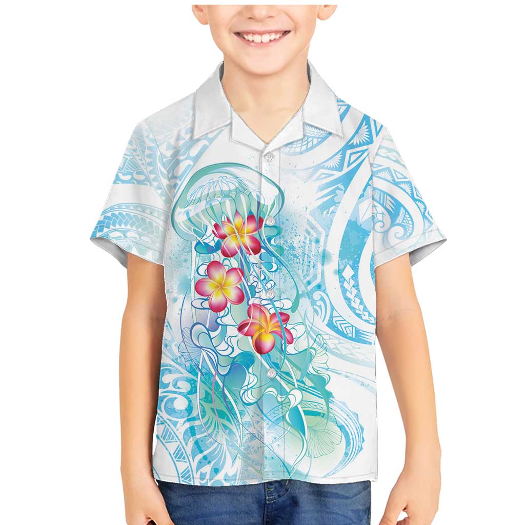 Sea Blue Polynesian Jellyfish Family Matching Mermaid Dress and Hawaiian Shirt Watercolor Glows - Polynesian Pride