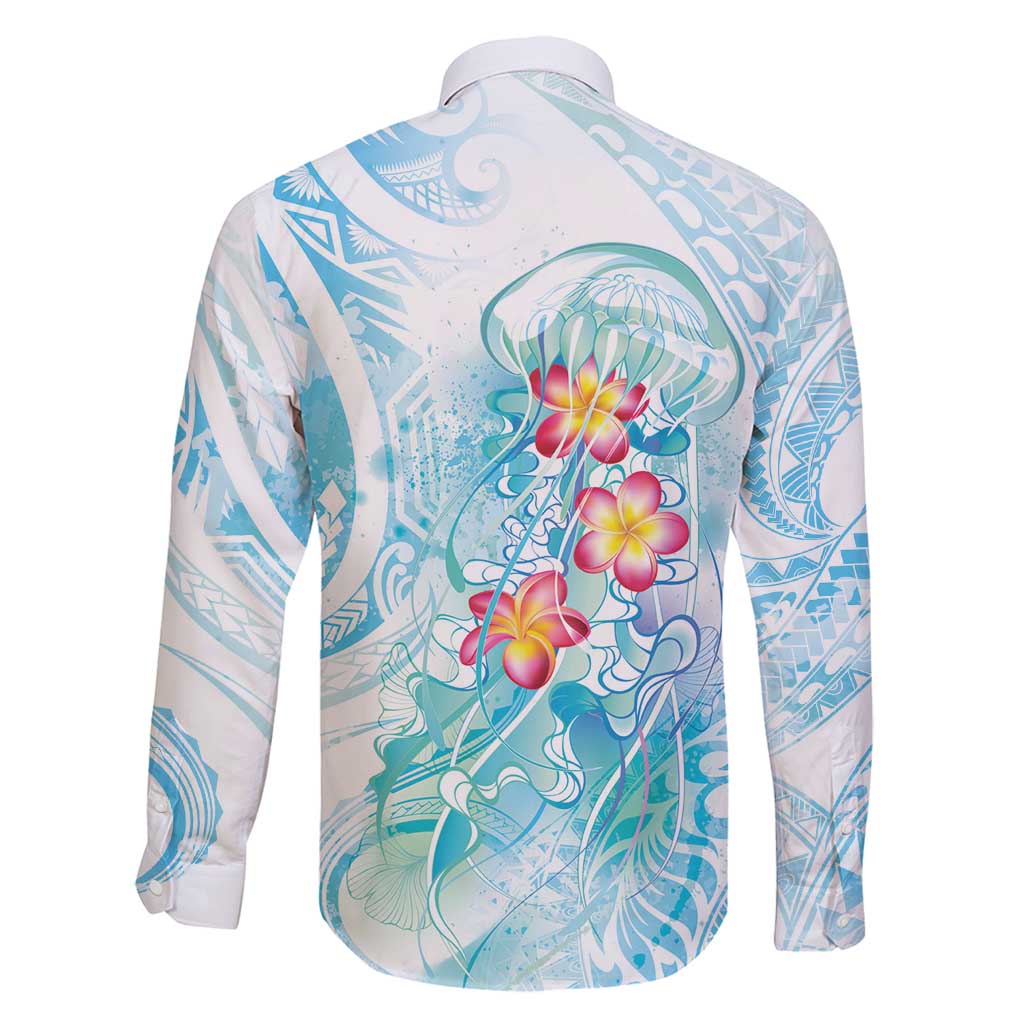 Sea Blue Polynesian Jellyfish Family Matching Off Shoulder Short Dress and Hawaiian Shirt Watercolor Glows - Polynesian Pride