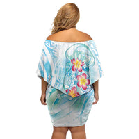 Sea Blue Polynesian Jellyfish Family Matching Off Shoulder Short Dress and Hawaiian Shirt Watercolor Glows - Polynesian Pride