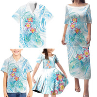 Sea Blue Polynesian Jellyfish Family Matching Puletasi and Hawaiian Shirt Watercolor Glows - Polynesian Pride