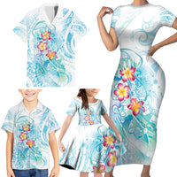Sea Blue Polynesian Jellyfish Family Matching Short Sleeve Bodycon Dress and Hawaiian Shirt Watercolor Glows - Polynesian Pride