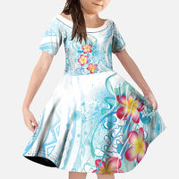 Sea Blue Polynesian Jellyfish Family Matching Summer Maxi Dress and Hawaiian Shirt Watercolor Glows LT7 Daughter's Dress Light Blue - Polynesian Pride