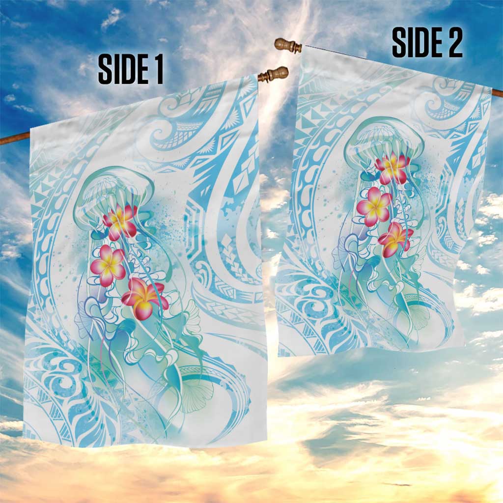 Sea Blue Polynesian Jellyfish Garden Flag Watercolor Glows LT7 - Polynesian Pride