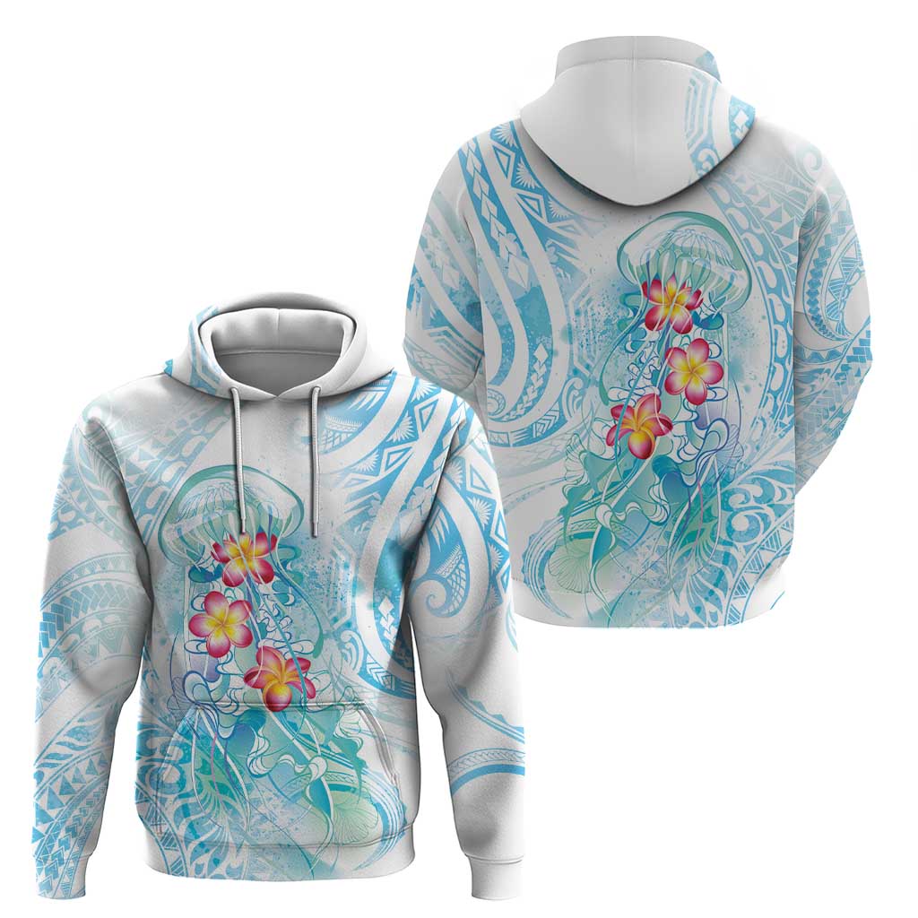Sea Blue Polynesian Jellyfish Hoodie Watercolor Glows - Polynesian Pride