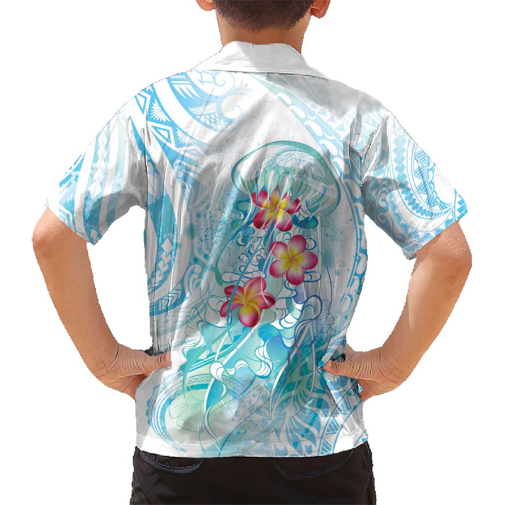 Sea Blue Polynesian Jellyfish Kid Hawaiian Shirt Watercolor Glows - Polynesian Pride