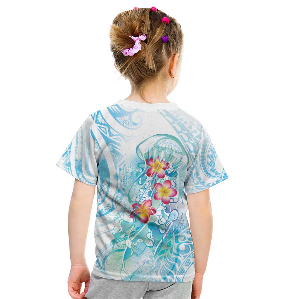 Sea Blue Polynesian Jellyfish Kid T Shirt Watercolor Glows - Polynesian Pride