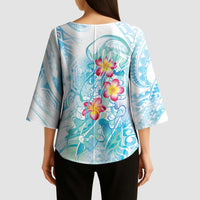 Sea Blue Polynesian Jellyfish Kimono Sleeve Blouse Watercolor Glows - Polynesian Pride