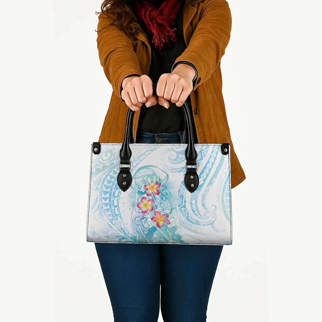 Sea Blue Polynesian Jellyfish Leather Bag Watercolor Glows - Polynesian Pride