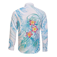 Sea Blue Polynesian Jellyfish Long Sleeve Button Shirt Watercolor Glows - Polynesian Pride