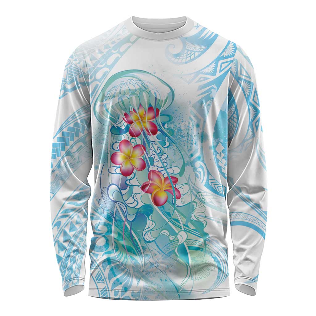 Sea Blue Polynesian Jellyfish Long Sleeve Shirt Watercolor Glows - Polynesian Pride