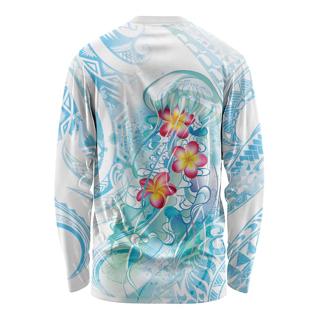 Sea Blue Polynesian Jellyfish Long Sleeve Shirt Watercolor Glows - Polynesian Pride