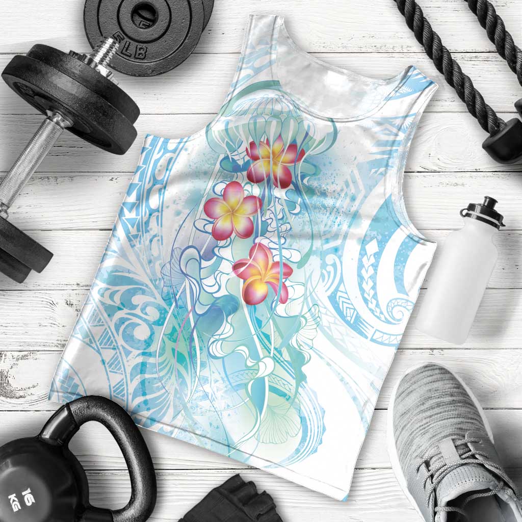 Sea Blue Polynesian Jellyfish Men Tank Top Watercolor Glows - Polynesian Pride