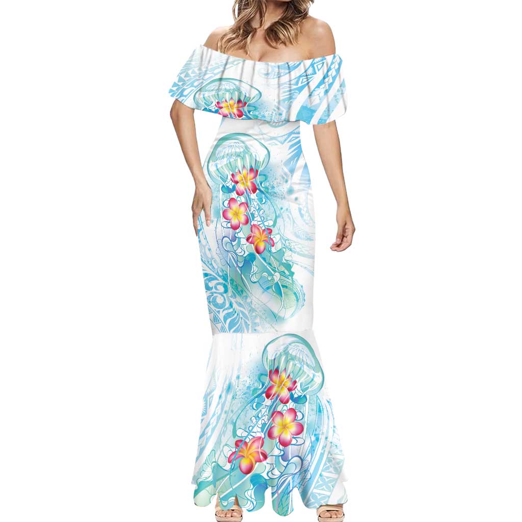 Sea Blue Polynesian Jellyfish Mermaid Dress Watercolor Glows - Polynesian Pride