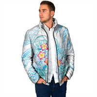 Sea Blue Polynesian Jellyfish Padded Jacket Watercolor Glows - Polynesian Pride