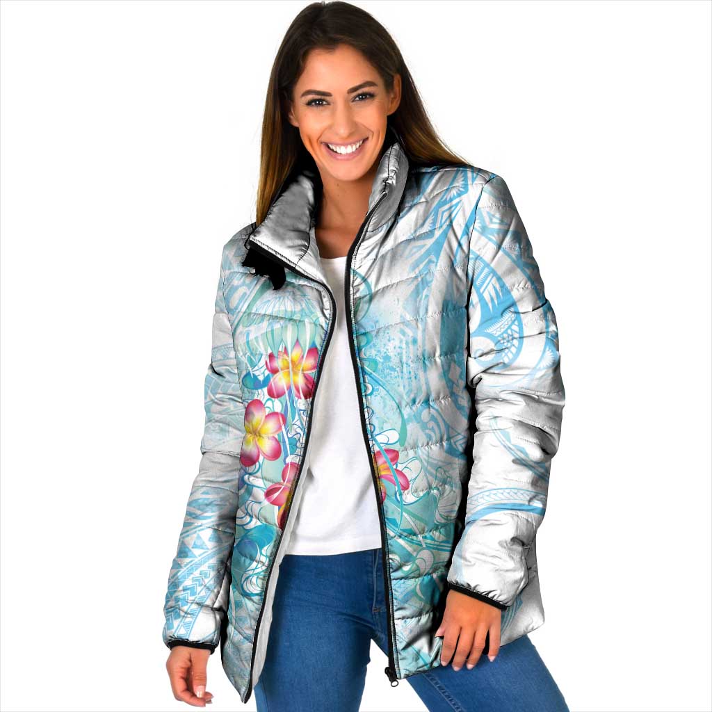 Sea Blue Polynesian Jellyfish Padded Jacket Watercolor Glows - Polynesian Pride