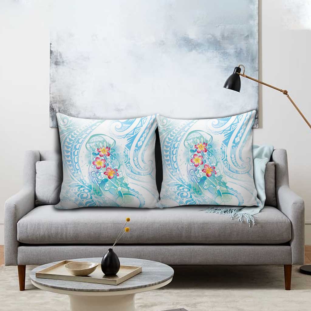 Sea Blue Polynesian Jellyfish Pillow Cover Watercolor Glows LT7 - Polynesian Pride