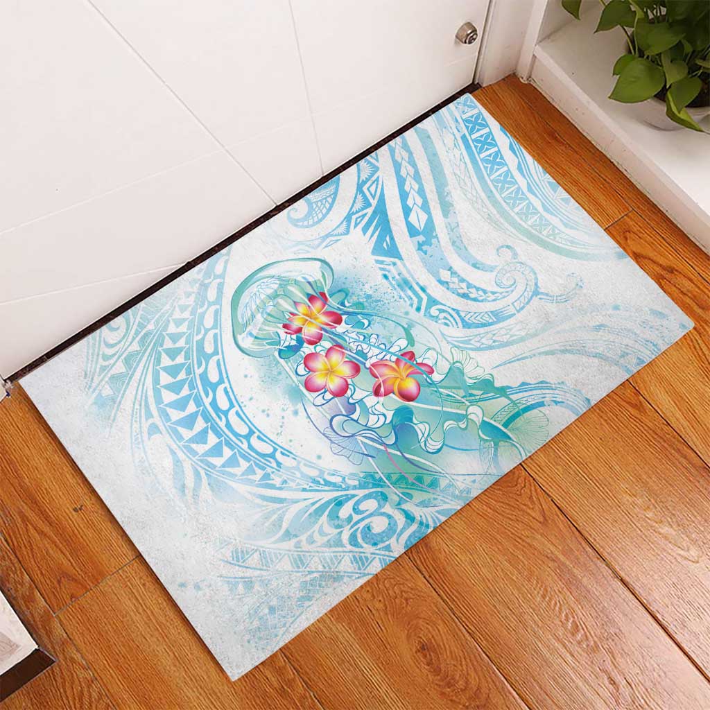 Sea Blue Polynesian Jellyfish Rubber Doormat Watercolor Glows - Polynesian Pride